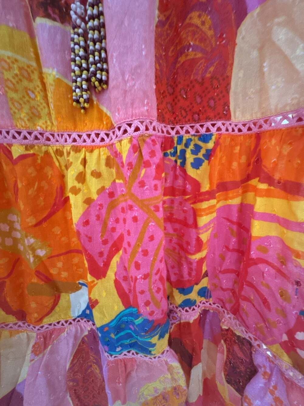 Farm Rio Pink Orange Patchwork Midi Dress Size M - Picture 5 of 5